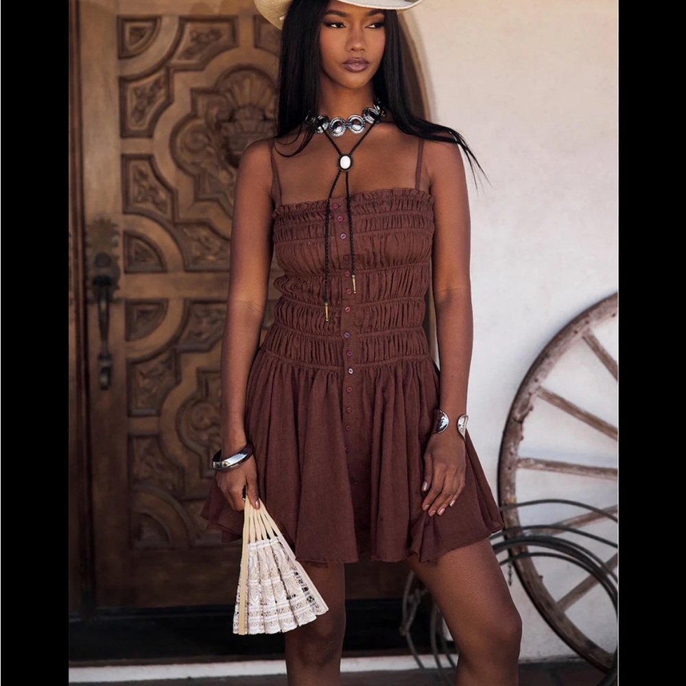 12th Tribe Brown Smocked Mini Dress (NWT, XS)